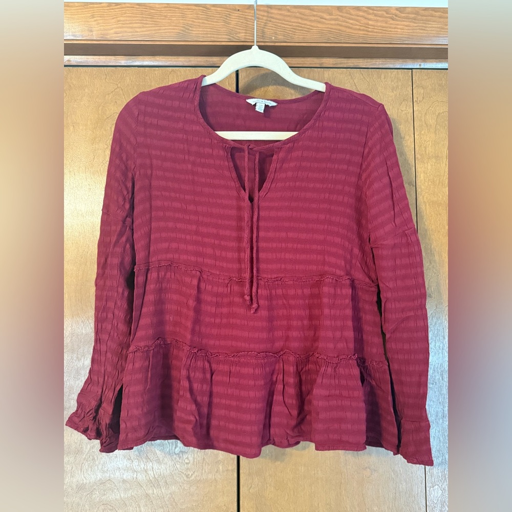 Lucky Brand Tie Neck Tiered Peasant Blouse